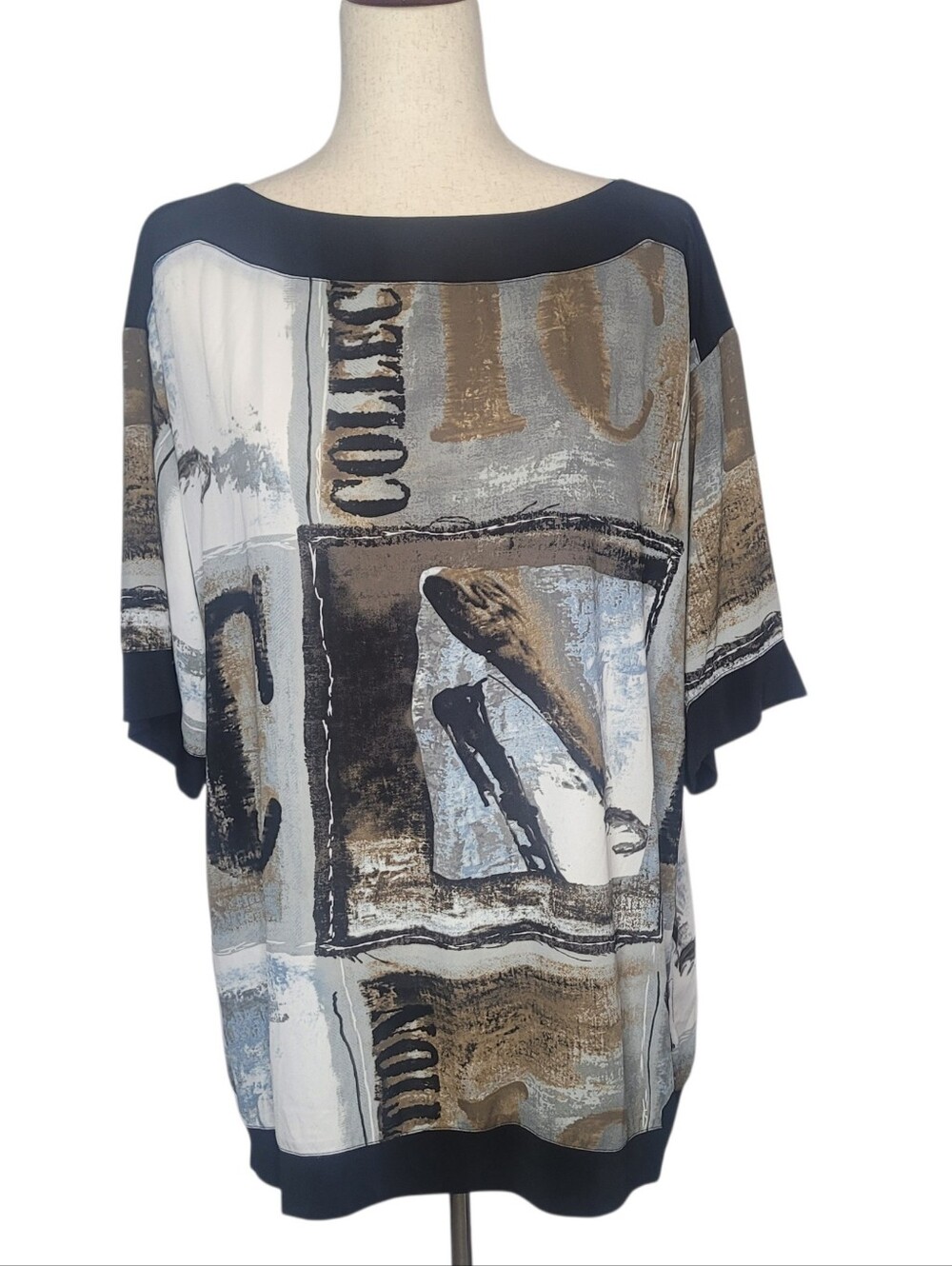 IC By Connie K IC Collection Blouse Women's Large Abstract Artsy Lagenlook Tunic